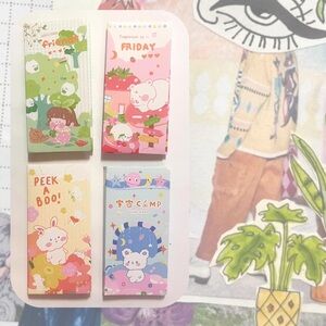 🎉 set of (4) kawaii green, yellow, pink, &blue sticky note set stationery bundle
